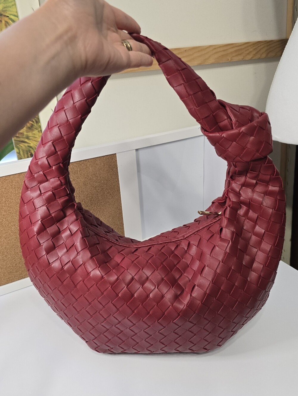 Braided Hobo Shoulder Bag in Deep Burgundy